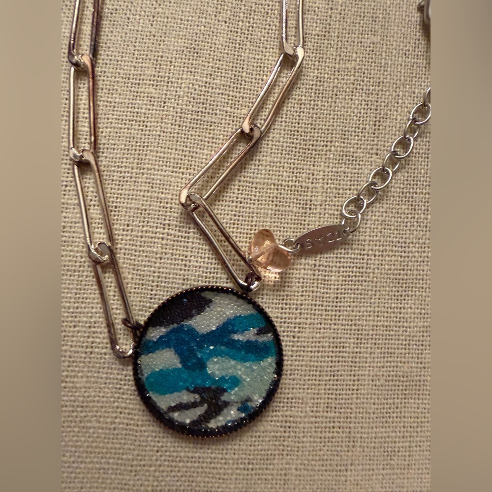Sabika Silver Chain Necklace with Blue Pendant